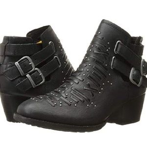 Caterpillar CAT Women's Cheyenne Black studded buckle leather boot